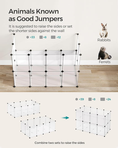 20 Panels Pet Playpen with Floor, Small Animal Playpen, Pet Fence Indoor, DIY Plastic Enclosure for Guinea Pigs, Bunny, Hamsters, Hedgehogs, 49.2 x 24.8 x 16.5 Inches, White ULPC001W01