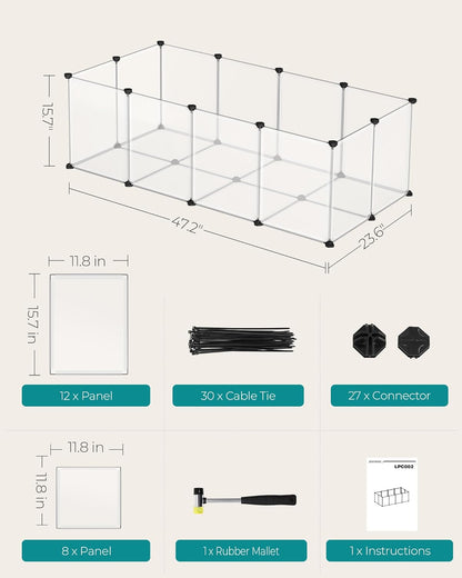 20 Panels Pet Playpen with Floor, Small Animal Playpen, Pet Fence Indoor, DIY Plastic Enclosure for Guinea Pigs, Bunny, Hamsters, Hedgehogs, 49.2 x 24.8 x 16.5 Inches, White ULPC001W01