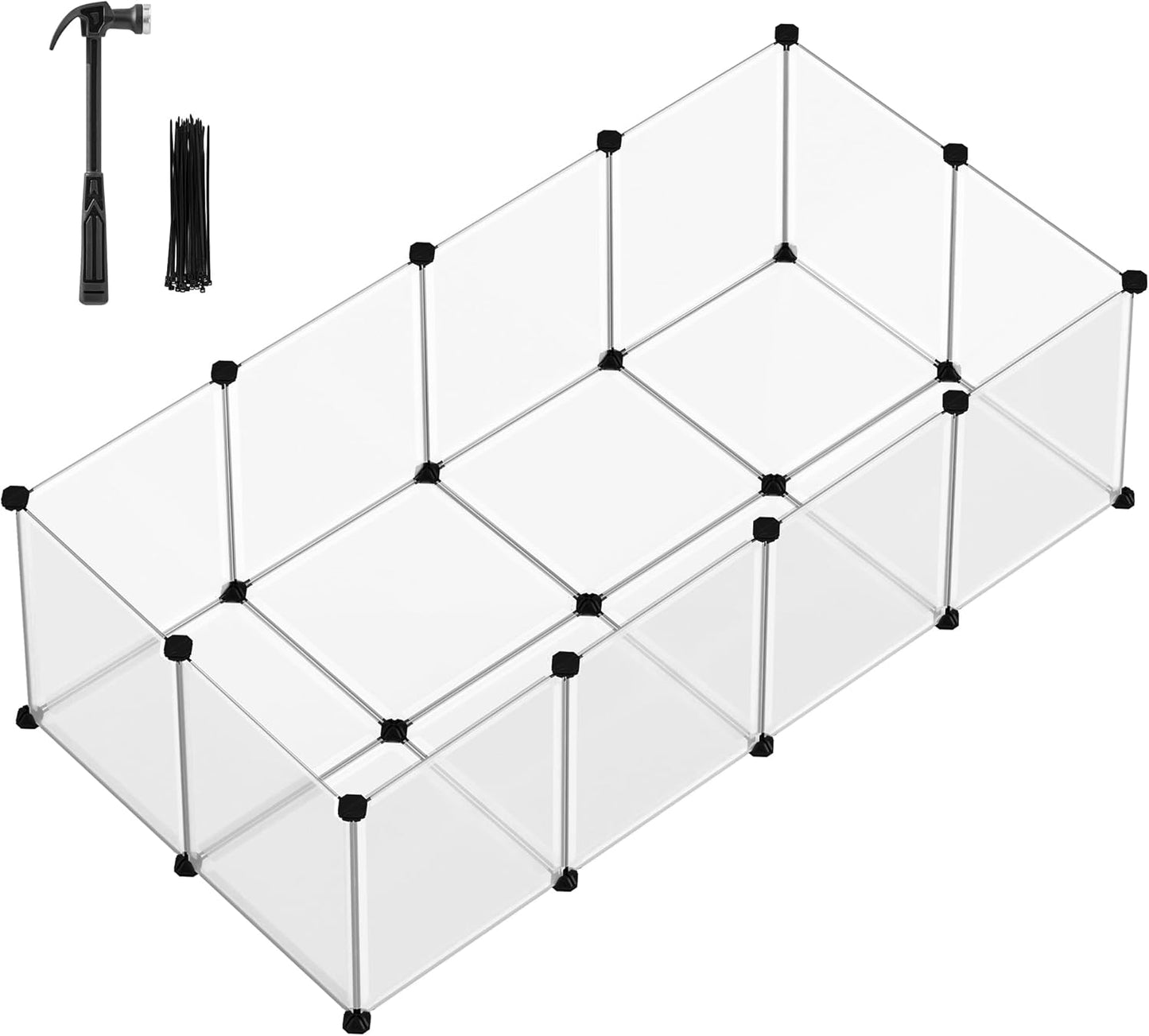 20 Panels Pet Playpen with Floor, Small Animal Playpen, Pet Fence Indoor, DIY Plastic Enclosure for Guinea Pigs, Bunny, Hamsters, Hedgehogs, 49.2 x 24.8 x 16.5 Inches, White ULPC001W01