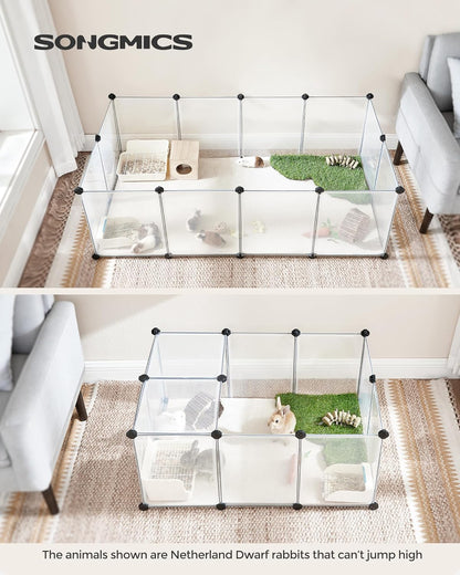 20 Panels Pet Playpen with Floor, Small Animal Playpen, Pet Fence Indoor, DIY Plastic Enclosure for Guinea Pigs, Bunny, Hamsters, Hedgehogs, 49.2 x 24.8 x 16.5 Inches, White ULPC001W01