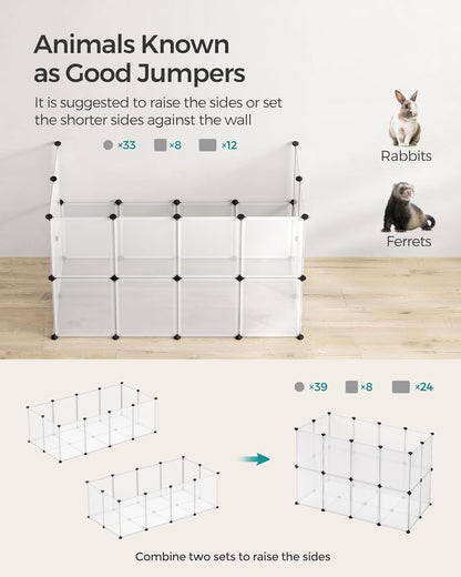 20 Panels Pet Playpen with Floor, Small Animal Playpen, Pet Fence Indoor, DIY Plastic Enclosure for Guinea Pigs, Bunny, Hamsters, Hedgehogs, 49.2 x 24.8 x 16.5 Inches, White ULPC001W01