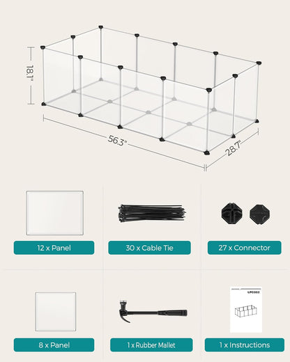 20 Panels Pet Playpen with Floor, Small Animal Playpen, Pet Fence Indoor, DIY Plastic Enclosure for Guinea Pigs, Bunny, Hamsters, Hedgehogs, 49.2 x 24.8 x 16.5 Inches, White ULPC001W01