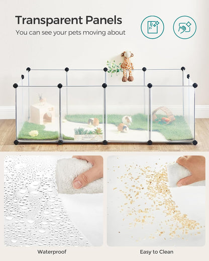 20 Panels Pet Playpen with Floor, Small Animal Playpen, Pet Fence Indoor, DIY Plastic Enclosure for Guinea Pigs, Bunny, Hamsters, Hedgehogs, 49.2 x 24.8 x 16.5 Inches, White ULPC001W01