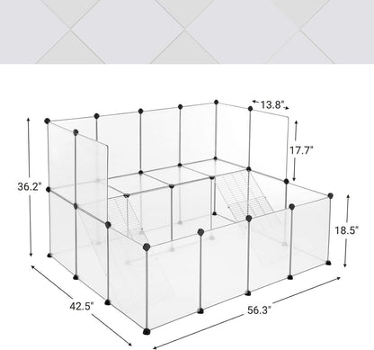 20 Panels Pet Playpen with Floor, Small Animal Playpen, Pet Fence Indoor, DIY Plastic Enclosure for Guinea Pigs, Bunny, Hamsters, Hedgehogs, 49.2 x 24.8 x 16.5 Inches, White ULPC001W01