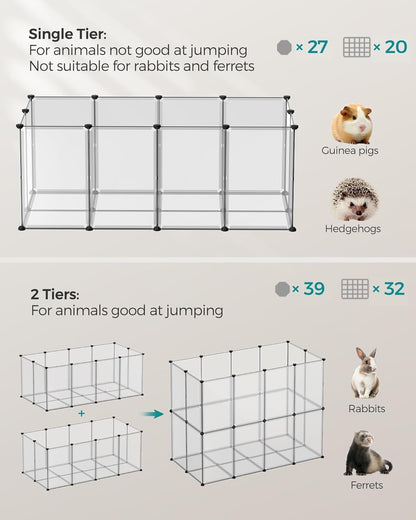 20 Panels Pet Playpen with Floor, Small Animal Playpen, Pet Fence Indoor, DIY Plastic Enclosure for Guinea Pigs, Bunny, Hamsters, Hedgehogs, 49.2 x 24.8 x 16.5 Inches, White ULPC001W01