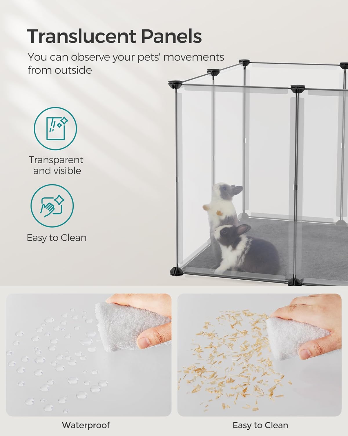 20 Panels Pet Playpen with Floor, Small Animal Playpen, Pet Fence Indoor, DIY Plastic Enclosure for Guinea Pigs, Bunny, Hamsters, Hedgehogs, 49.2 x 24.8 x 16.5 Inches, White ULPC001W01