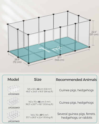 20 Panels Pet Playpen with Floor, Small Animal Playpen, Pet Fence Indoor, DIY Plastic Enclosure for Guinea Pigs, Bunny, Hamsters, Hedgehogs, 49.2 x 24.8 x 16.5 Inches, White ULPC001W01