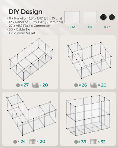 20 Panels Pet Playpen with Floor, Small Animal Playpen, Pet Fence Indoor, DIY Plastic Enclosure for Guinea Pigs, Bunny, Hamsters, Hedgehogs, 49.2 x 24.8 x 16.5 Inches, White ULPC001W01