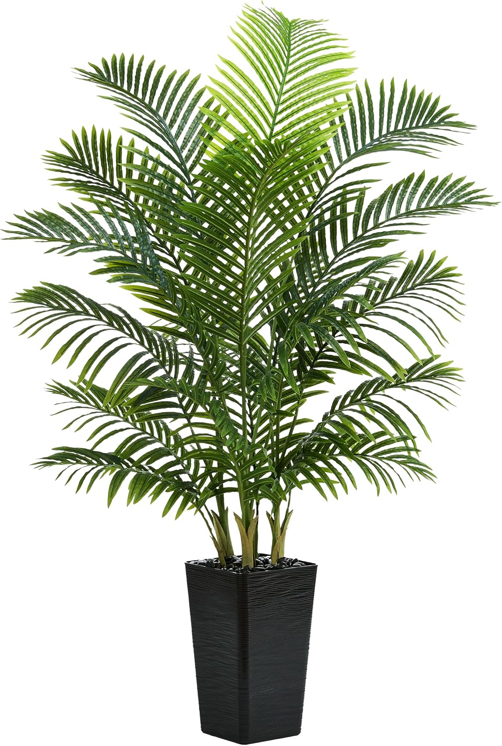 Artificial Palm Tree:5FT Tall Fake Areca Palm Plant (Black Planter)