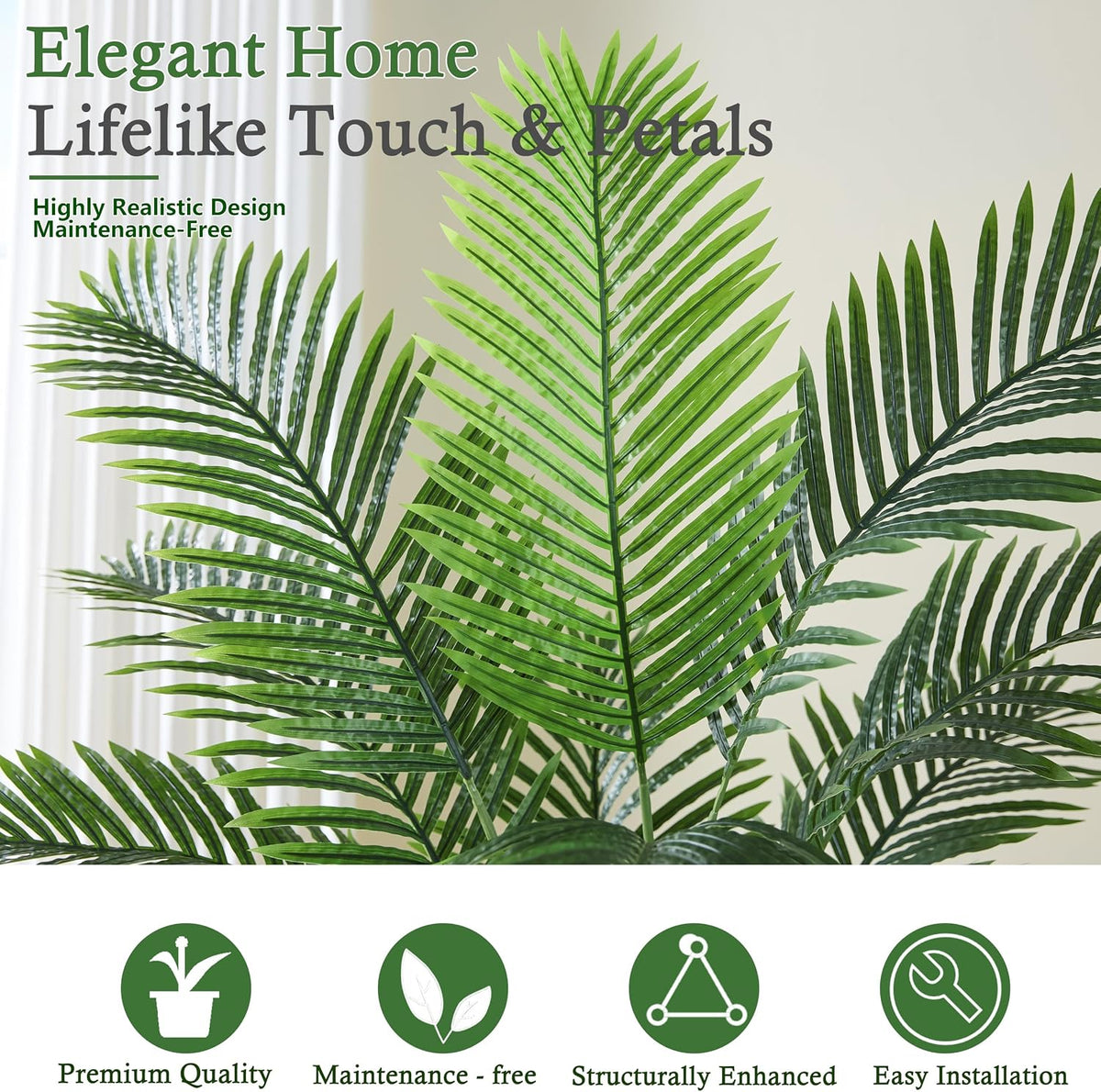 Artificial Palm Tree:5FT Tall Fake Areca Palm Plant (Black Planter)