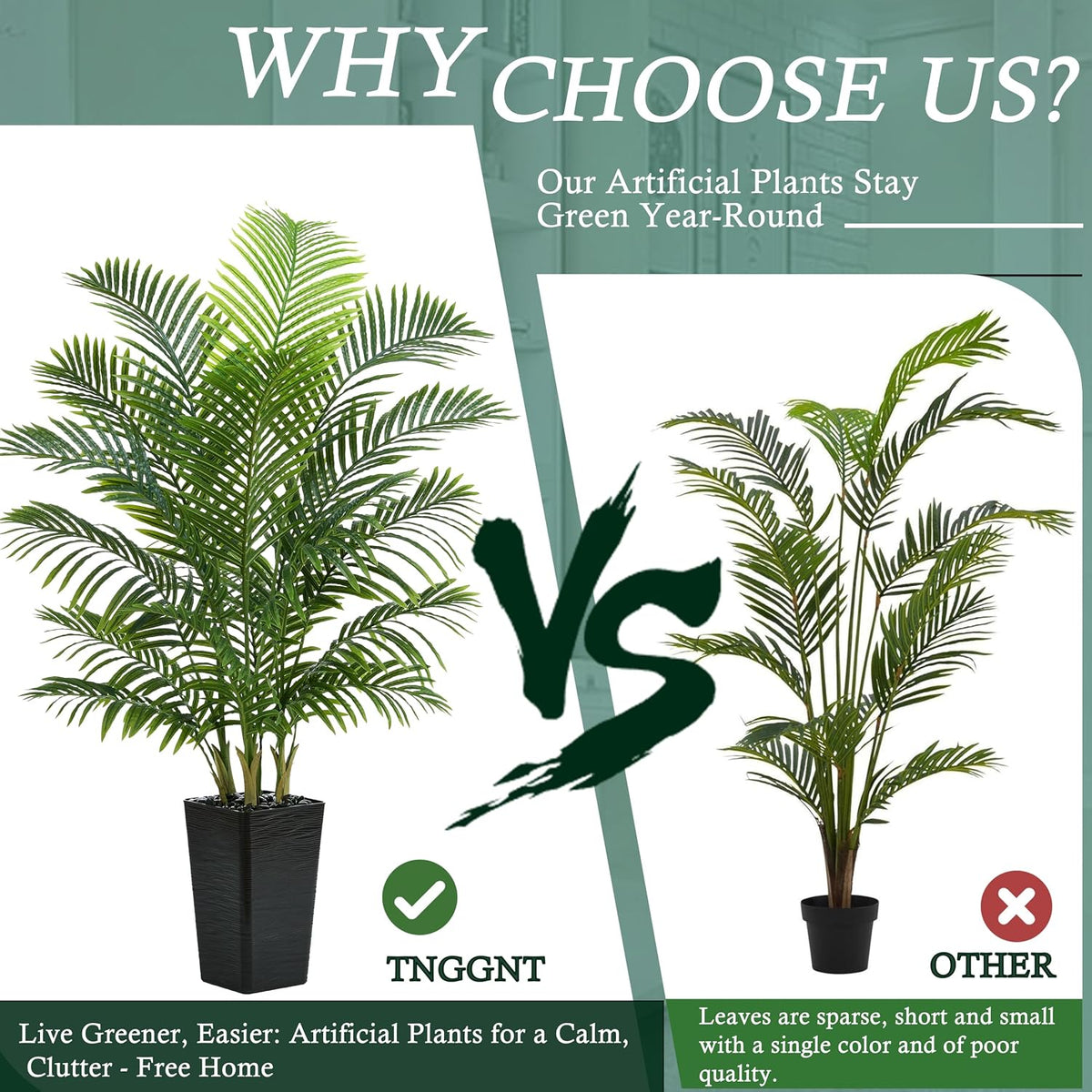 Artificial Palm Tree:5FT Tall Fake Areca Palm Plant (Black Planter)