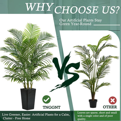 Artificial Palm Tree:5FT Tall Fake Areca Palm Plant (Black Planter)