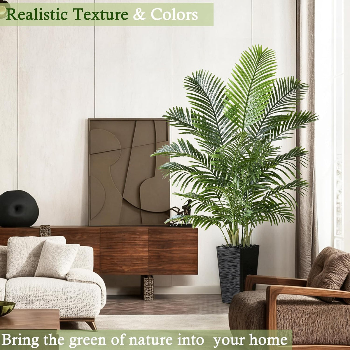 Artificial Palm Tree:5FT Tall Fake Areca Palm Plant (Black Planter)