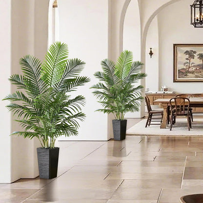Artificial Palm Tree:5FT Tall Fake Areca Palm Plant (Black Planter)