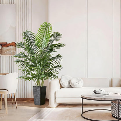 Artificial Palm Tree:5FT Tall Fake Areca Palm Plant (Black Planter)