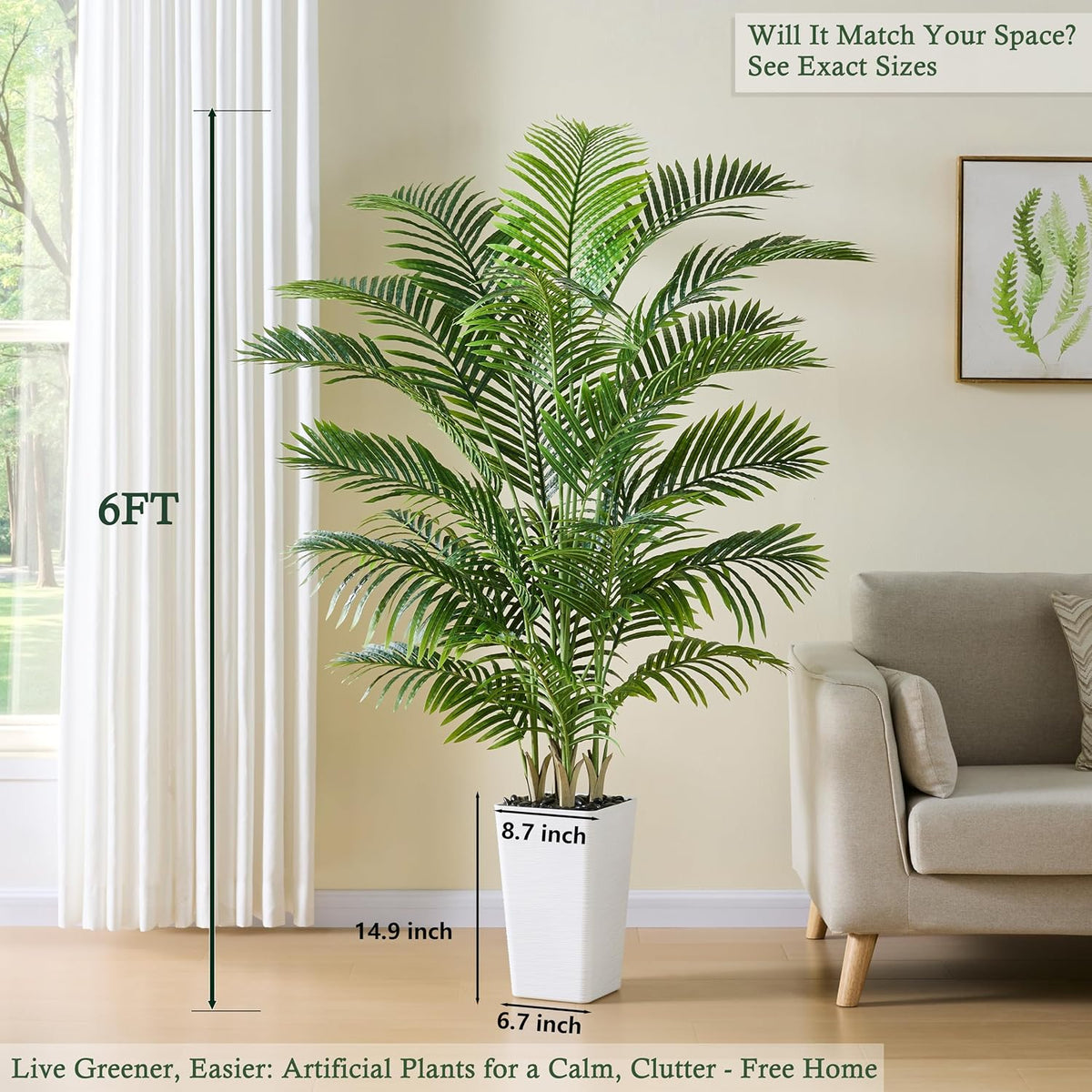 Artificial Palm Tree:5FT Tall Fake Areca Palm Plant (Black Planter)