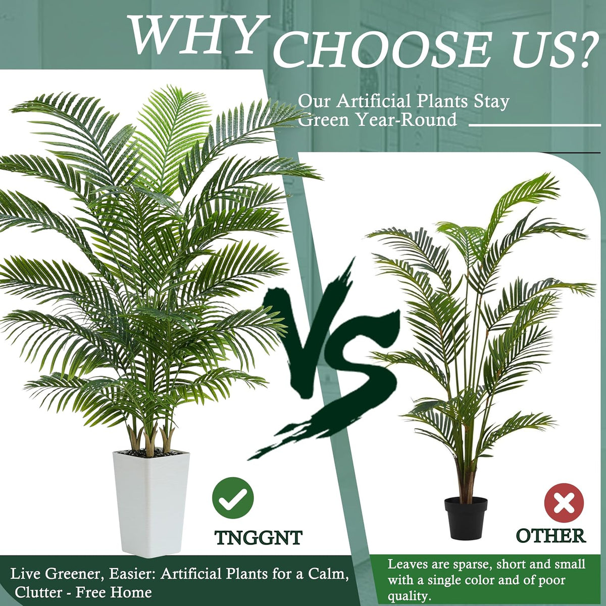 Artificial Palm Tree:5FT Tall Fake Areca Palm Plant (Black Planter)