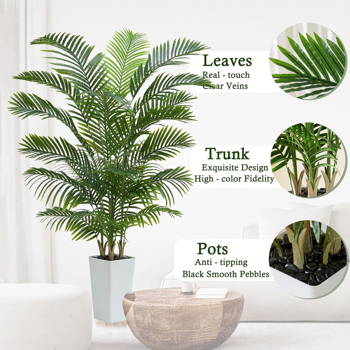 Artificial Palm Tree:5FT Tall Fake Areca Palm Plant (Black Planter)
