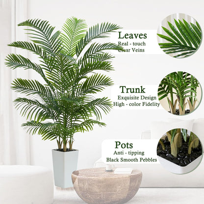 Artificial Palm Tree:5FT Tall Fake Areca Palm Plant (Black Planter)