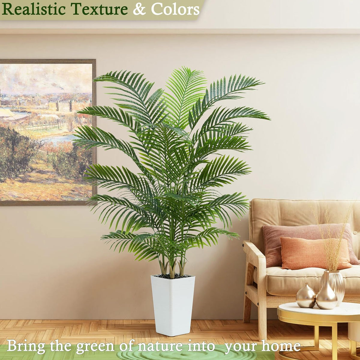 Artificial Palm Tree:5FT Tall Fake Areca Palm Plant (Black Planter)
