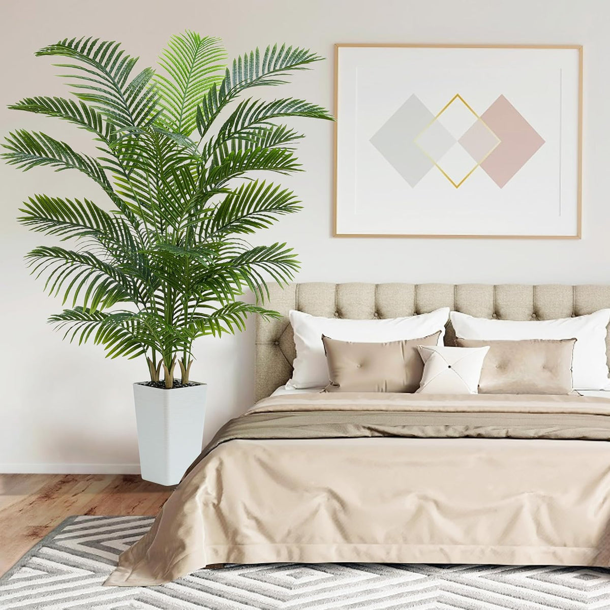 Artificial Palm Tree:5FT Tall Fake Areca Palm Plant (Black Planter)