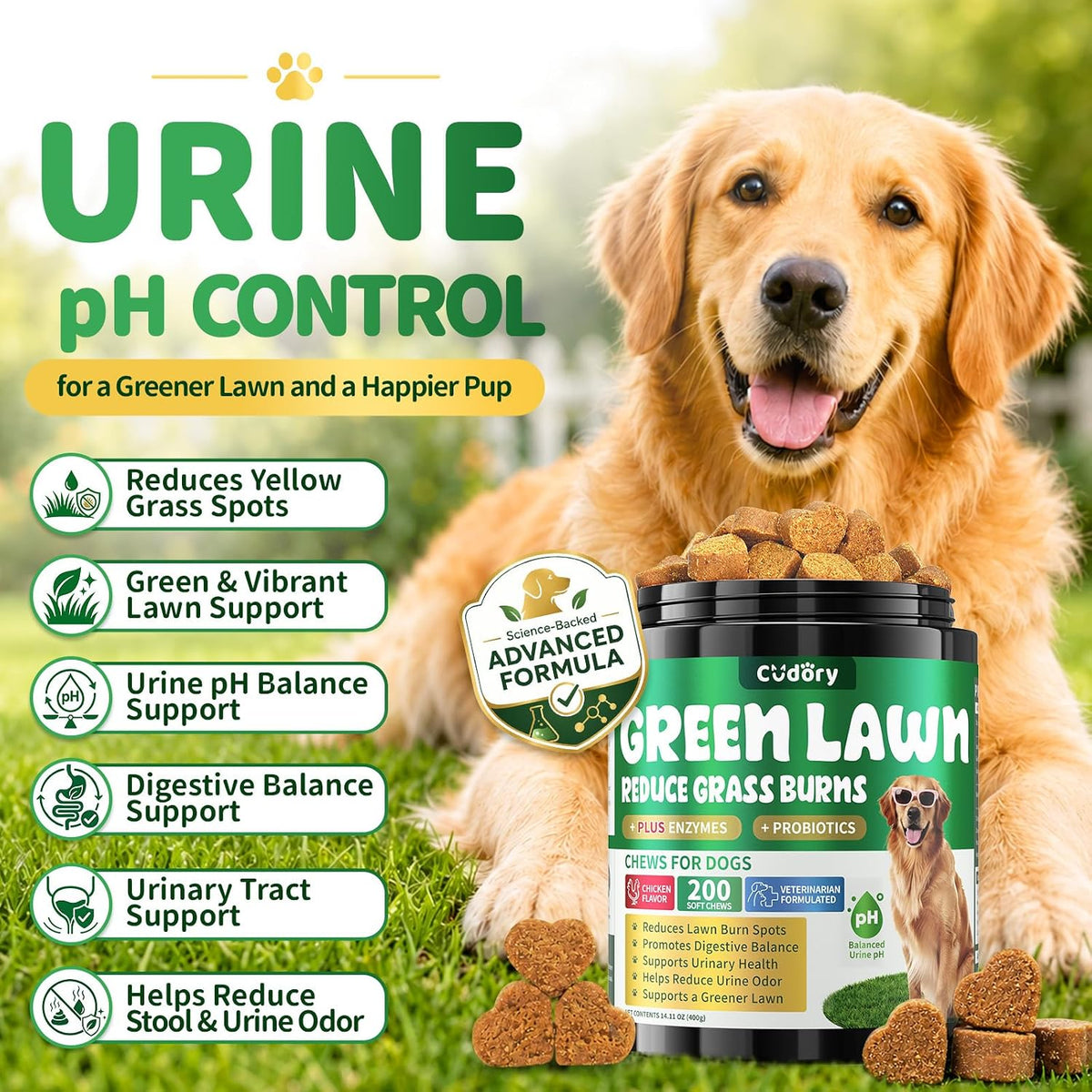 Dog Urine Neutralizer for Lawn, Green Grass Chews for Dogs, 200 Ct, Chicken