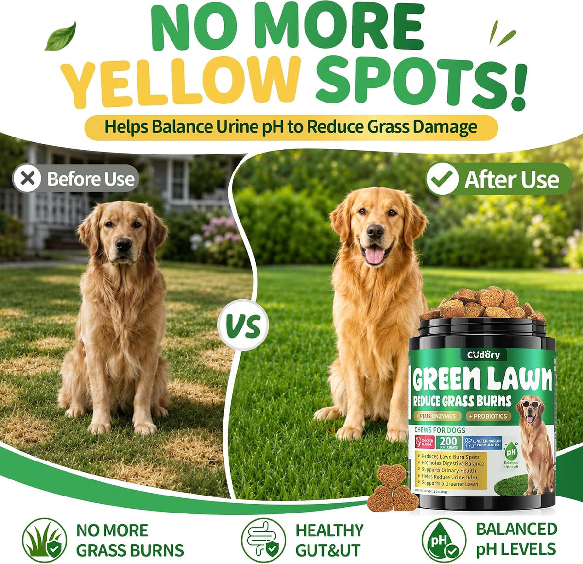 Dog Urine Neutralizer for Lawn, Green Grass Chews for Dogs, 200 Ct, Chicken