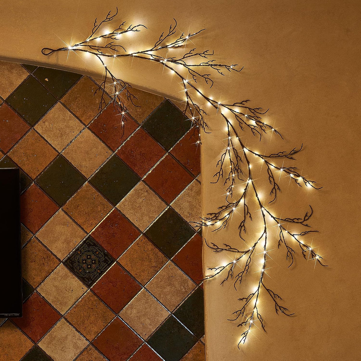 Birch Garland with Lights 6FT 120 Fairy Lights Plug in, Lighted White Twig Vine Garland for Home Mantle Wall Christmas Decoration Inside Outside