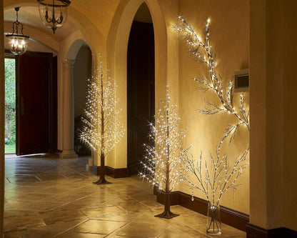 Birch Garland with Lights 6FT 120 Fairy Lights Plug in, Lighted White Twig Vine Garland for Home Mantle Wall Christmas Decoration Inside Outside