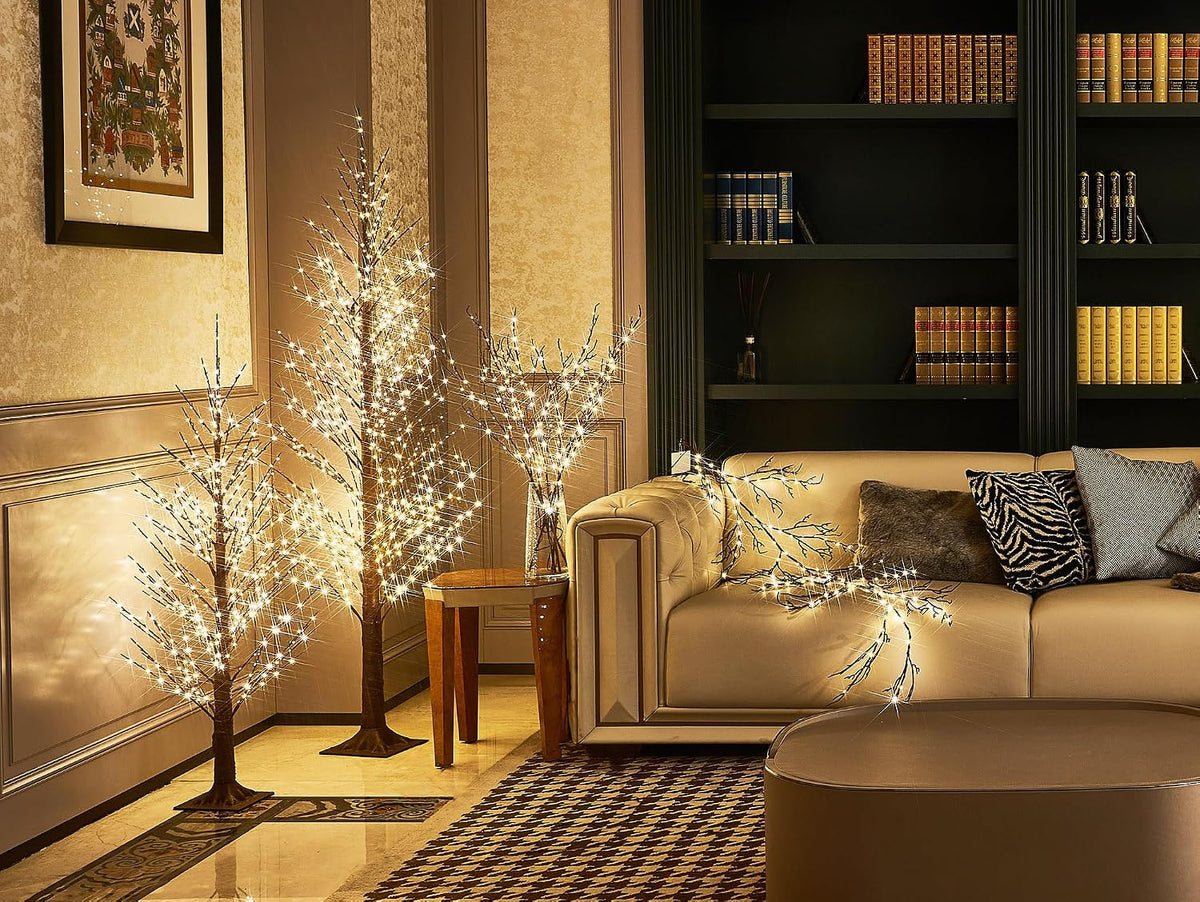 Birch Garland with Lights 6FT 120 Fairy Lights Plug in, Lighted White Twig Vine Garland for Home Mantle Wall Christmas Decoration Inside Outside