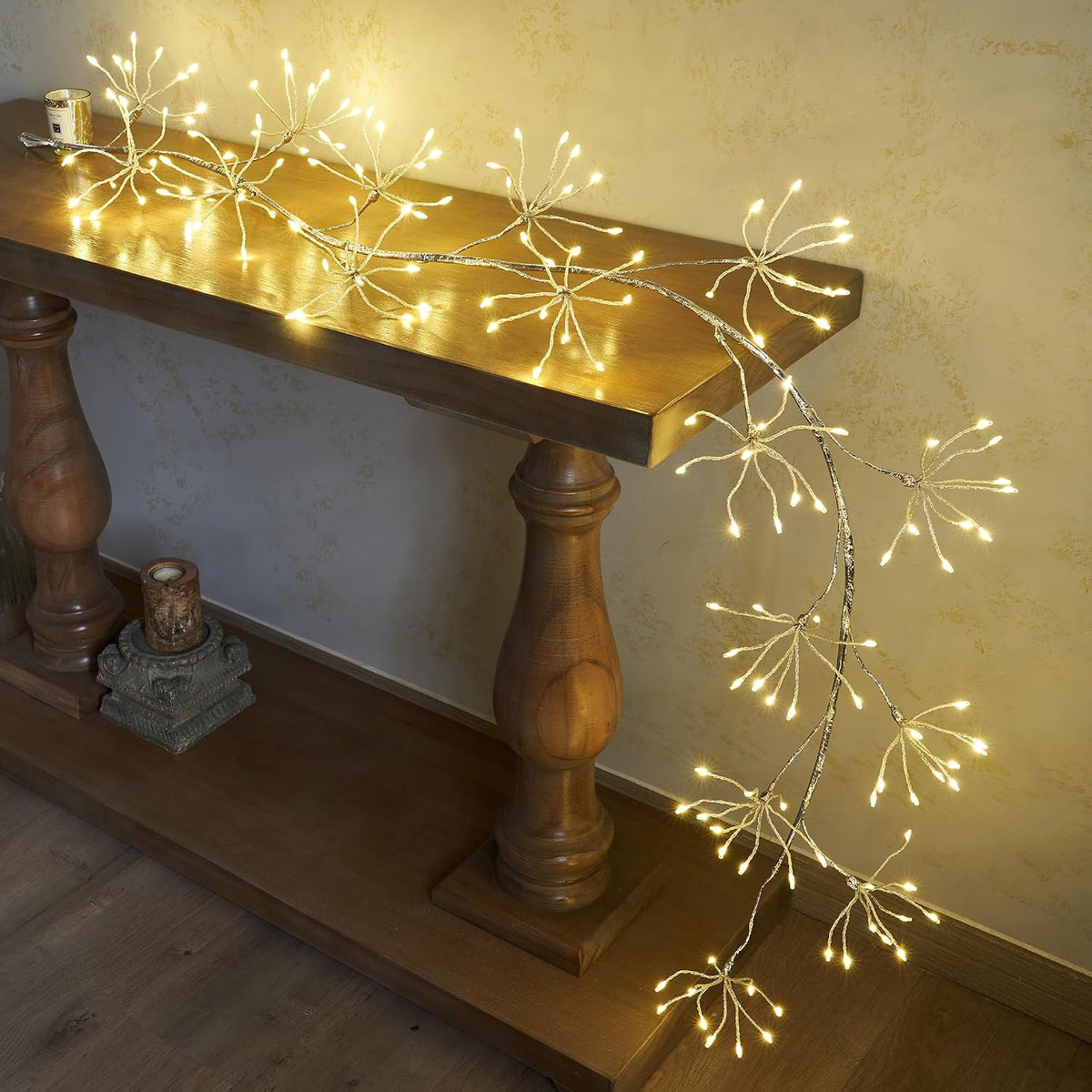 Birch Garland with Lights 6FT 120 Fairy Lights Plug in, Lighted White Twig Vine Garland for Home Mantle Wall Christmas Decoration Inside Outside