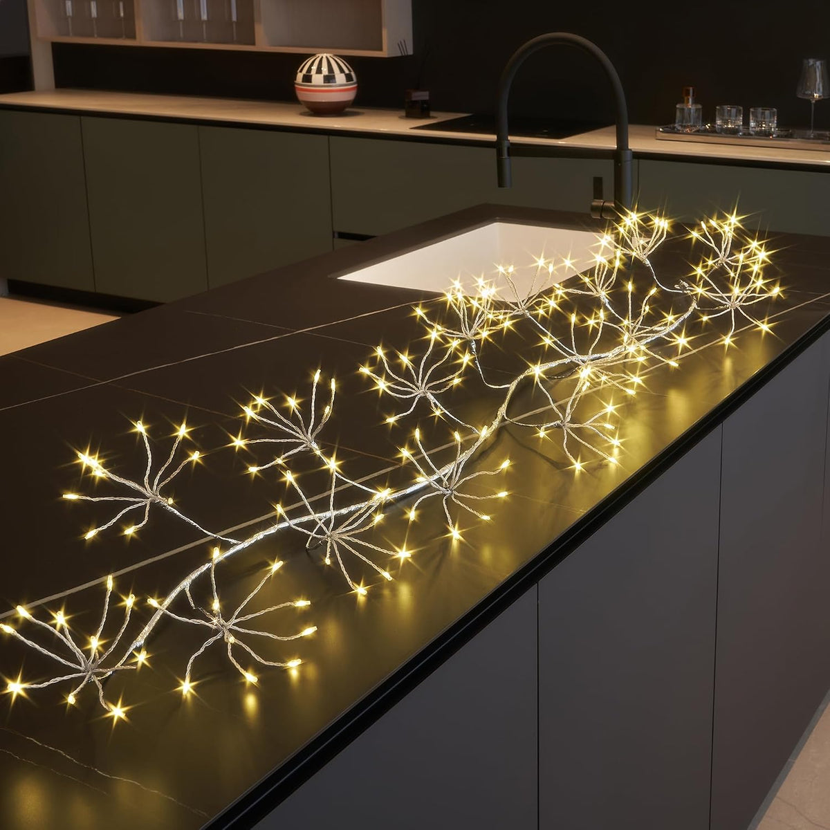 Birch Garland with Lights 6FT 120 Fairy Lights Plug in, Lighted White Twig Vine Garland for Home Mantle Wall Christmas Decoration Inside Outside