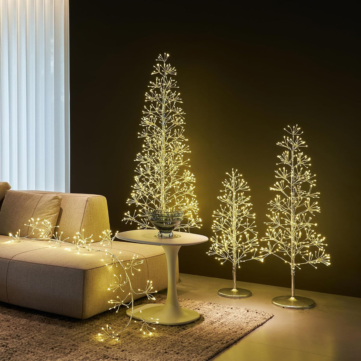 Birch Garland with Lights 6FT 120 Fairy Lights Plug in, Lighted White Twig Vine Garland for Home Mantle Wall Christmas Decoration Inside Outside