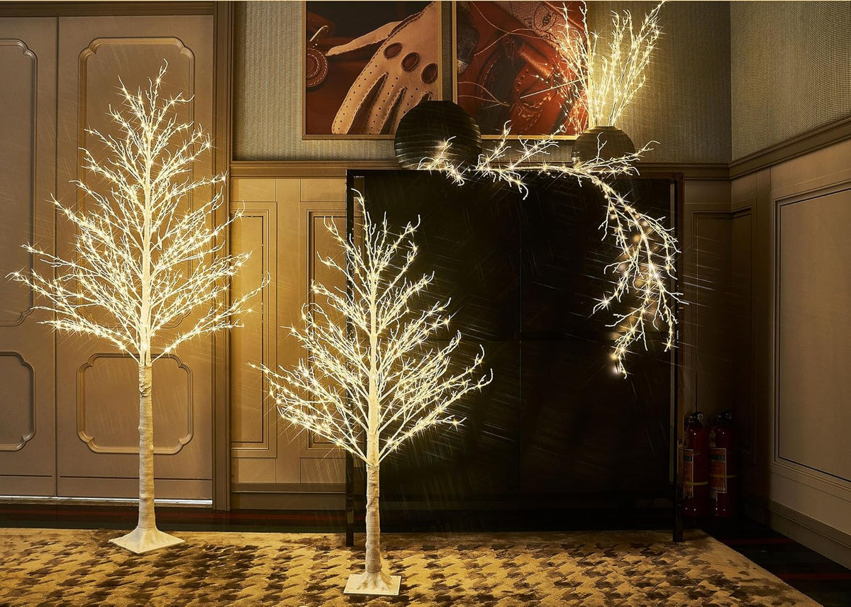 Birch Garland with Lights 6FT 120 Fairy Lights Plug in, Lighted White Twig Vine Garland for Home Mantle Wall Christmas Decoration Inside Outside