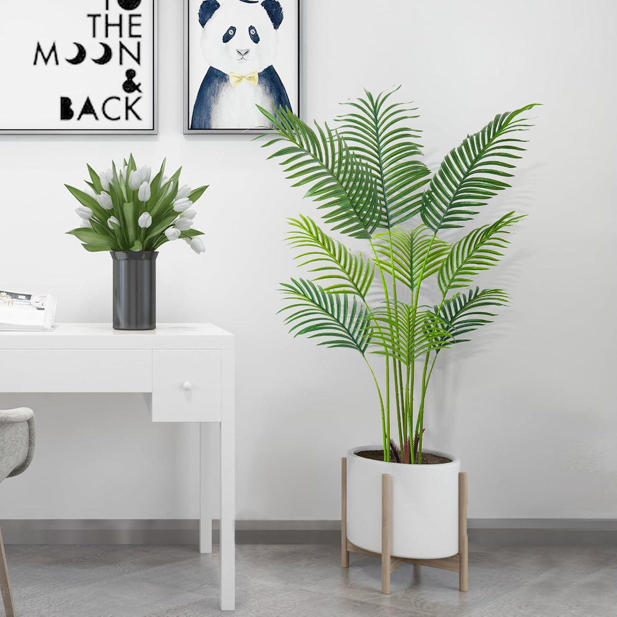 2Packs 4FT Artificial Bird of Paradise Plant,Faux Palm Tree Potted Plant with Real Touch Leaves,Fake Trees for Home Living Room Office Indoor Outdoor Decor(4 FT-2Packs)