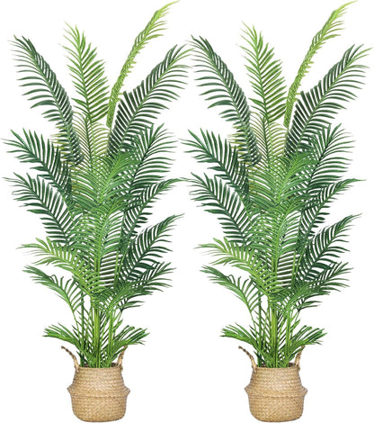 2Packs 4FT Artificial Bird of Paradise Plant,Faux Palm Tree Potted Plant with Real Touch Leaves,Fake Trees for Home Living Room Office Indoor Outdoor Decor(4 FT-2Packs)