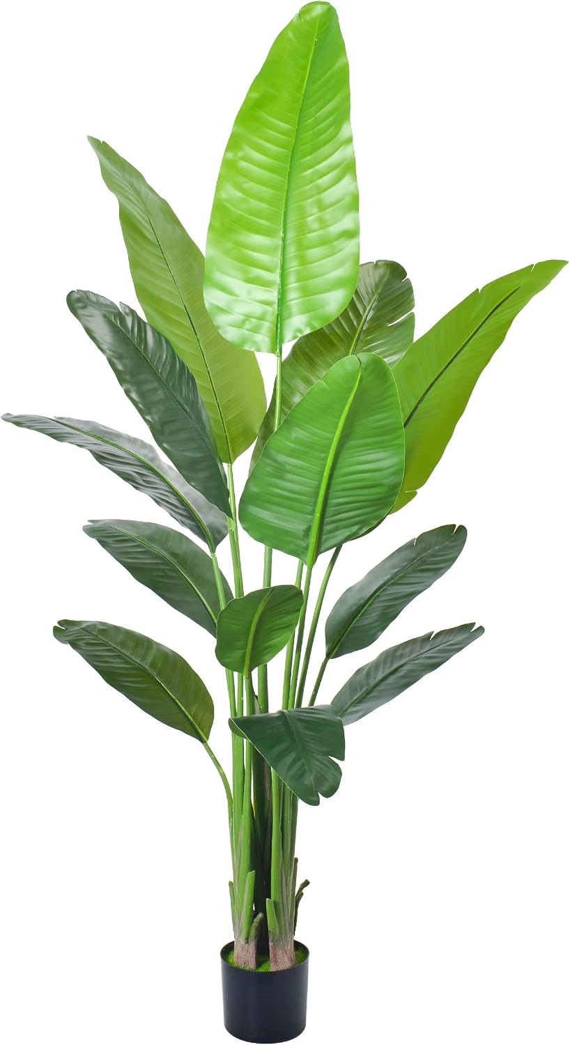 2Packs 4FT Artificial Bird of Paradise Plant,Faux Palm Tree Potted Plant with Real Touch Leaves,Fake Trees for Home Living Room Office Indoor Outdoor Decor(4 FT-2Packs)