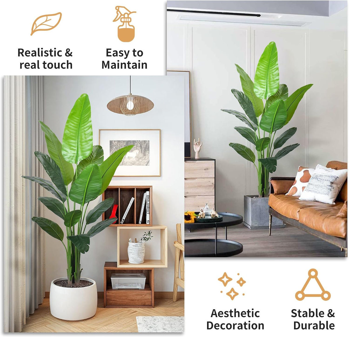 2Packs 4FT Artificial Bird of Paradise Plant,Faux Palm Tree Potted Plant with Real Touch Leaves,Fake Trees for Home Living Room Office Indoor Outdoor Decor(4 FT-2Packs)