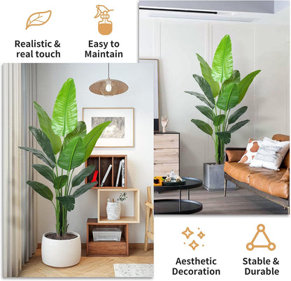 2Packs 4FT Artificial Bird of Paradise Plant,Faux Palm Tree Potted Plant with Real Touch Leaves,Fake Trees for Home Living Room Office Indoor Outdoor Decor(4 FT-2Packs)