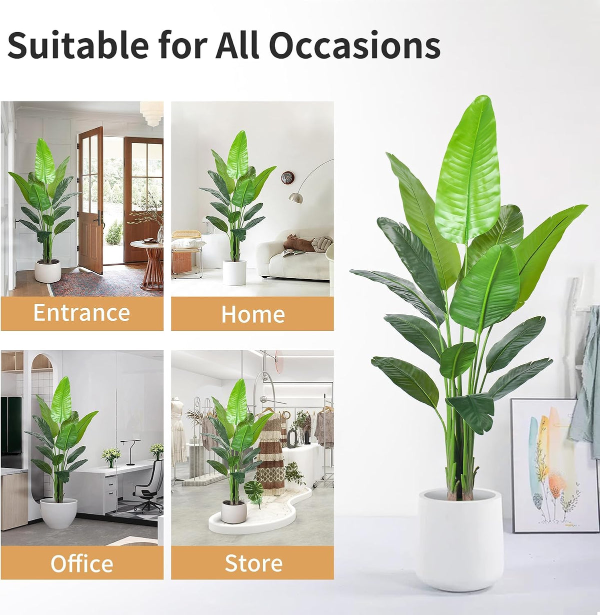 2Packs 4FT Artificial Bird of Paradise Plant,Faux Palm Tree Potted Plant with Real Touch Leaves,Fake Trees for Home Living Room Office Indoor Outdoor Decor(4 FT-2Packs)