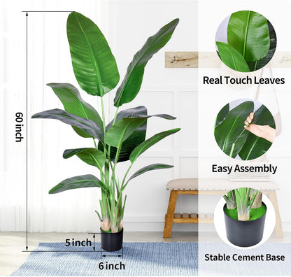 2Packs 4FT Artificial Bird of Paradise Plant,Faux Palm Tree Potted Plant with Real Touch Leaves,Fake Trees for Home Living Room Office Indoor Outdoor Decor(4 FT-2Packs)
