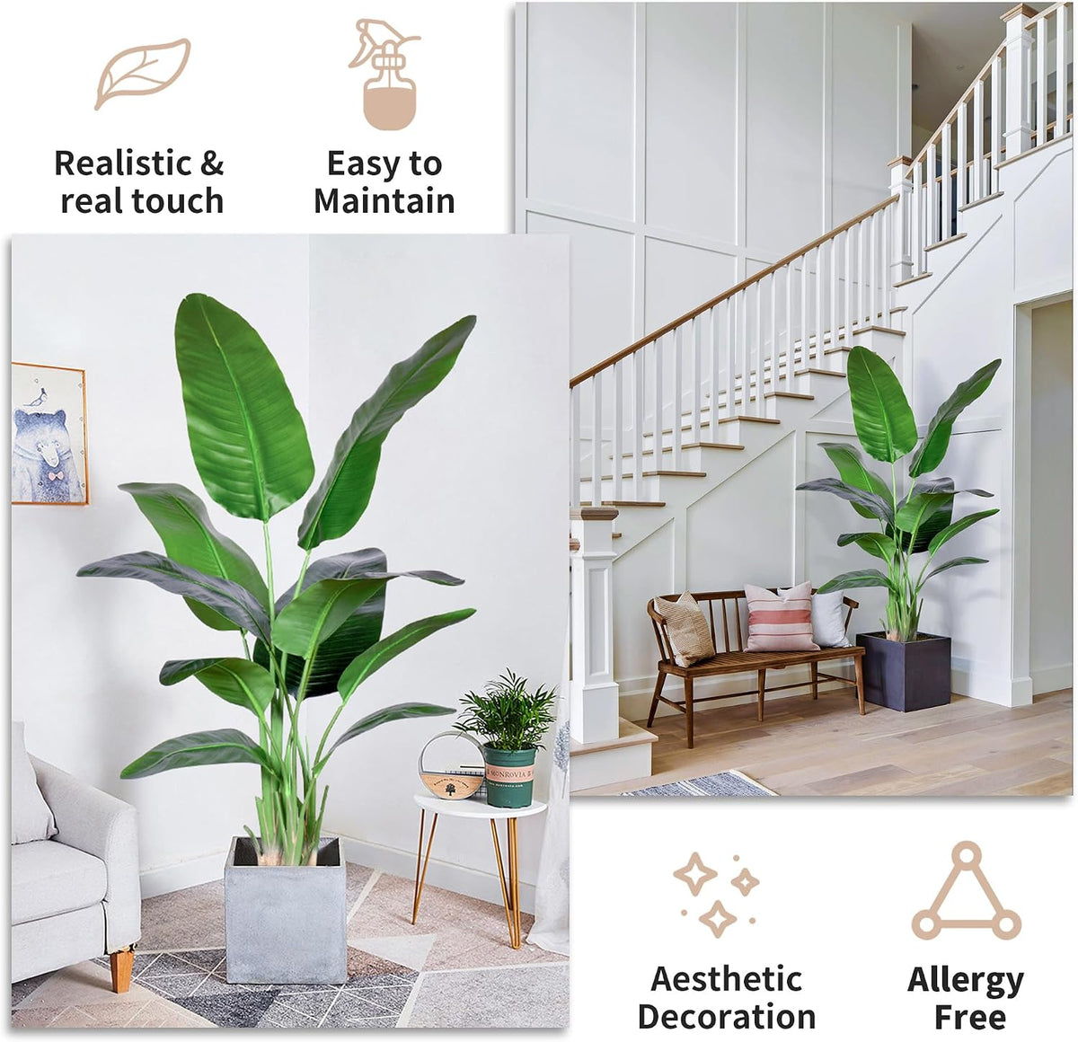 2Packs 4FT Artificial Bird of Paradise Plant,Faux Palm Tree Potted Plant with Real Touch Leaves,Fake Trees for Home Living Room Office Indoor Outdoor Decor(4 FT-2Packs)