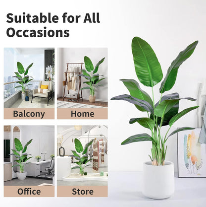 2Packs 4FT Artificial Bird of Paradise Plant,Faux Palm Tree Potted Plant with Real Touch Leaves,Fake Trees for Home Living Room Office Indoor Outdoor Decor(4 FT-2Packs)