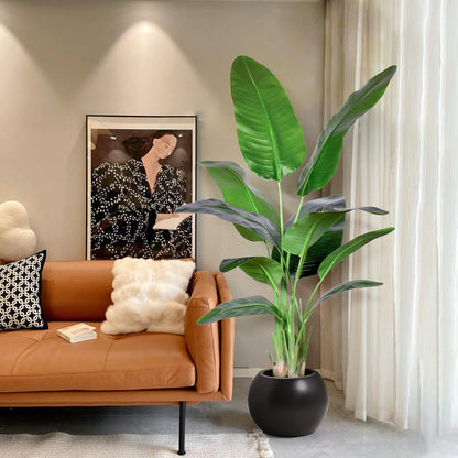 2Packs 4FT Artificial Bird of Paradise Plant,Faux Palm Tree Potted Plant with Real Touch Leaves,Fake Trees for Home Living Room Office Indoor Outdoor Decor(4 FT-2Packs)
