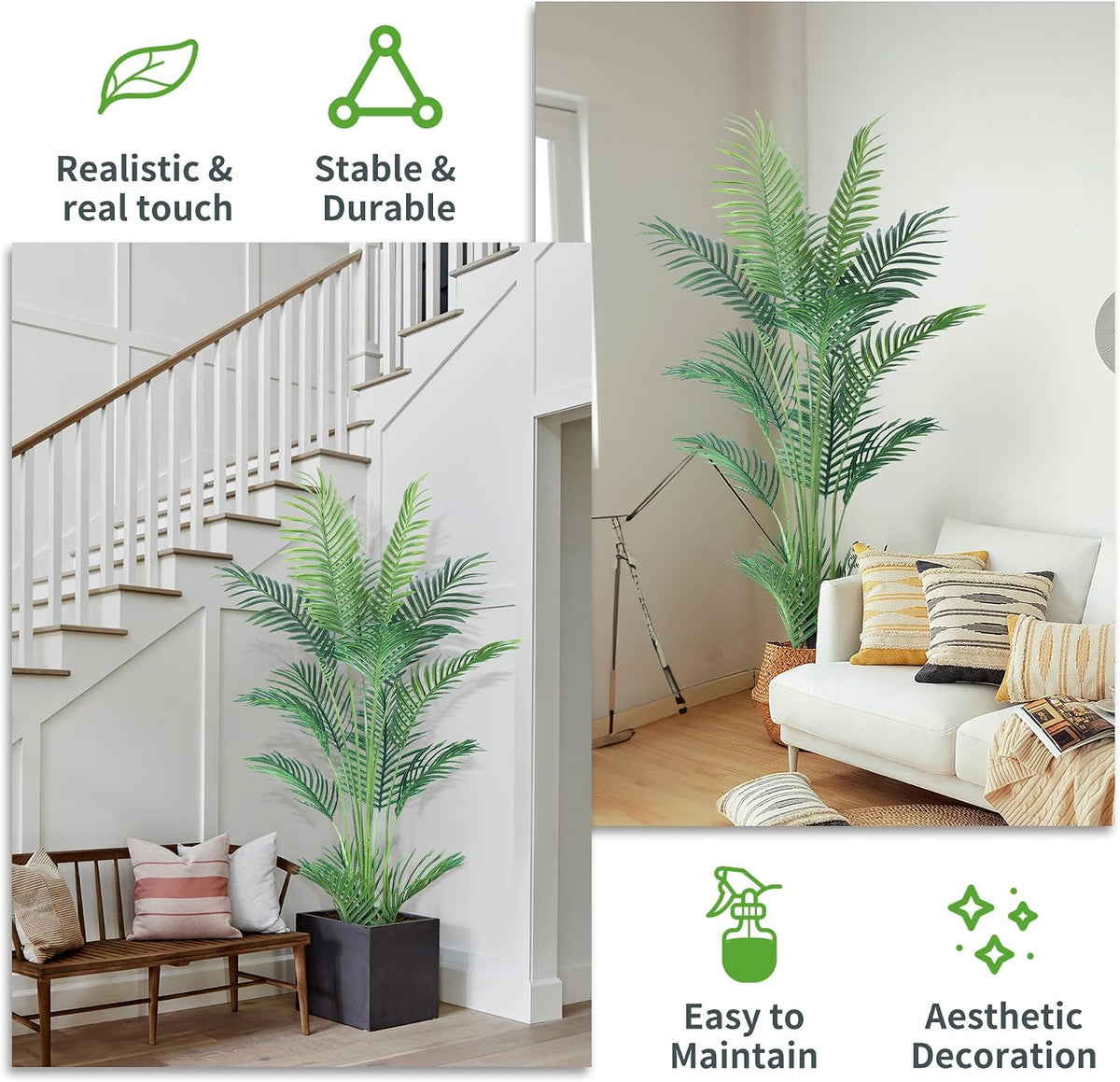 2Packs 4FT Artificial Bird of Paradise Plant,Faux Palm Tree Potted Plant with Real Touch Leaves,Fake Trees for Home Living Room Office Indoor Outdoor Decor(4 FT-2Packs)