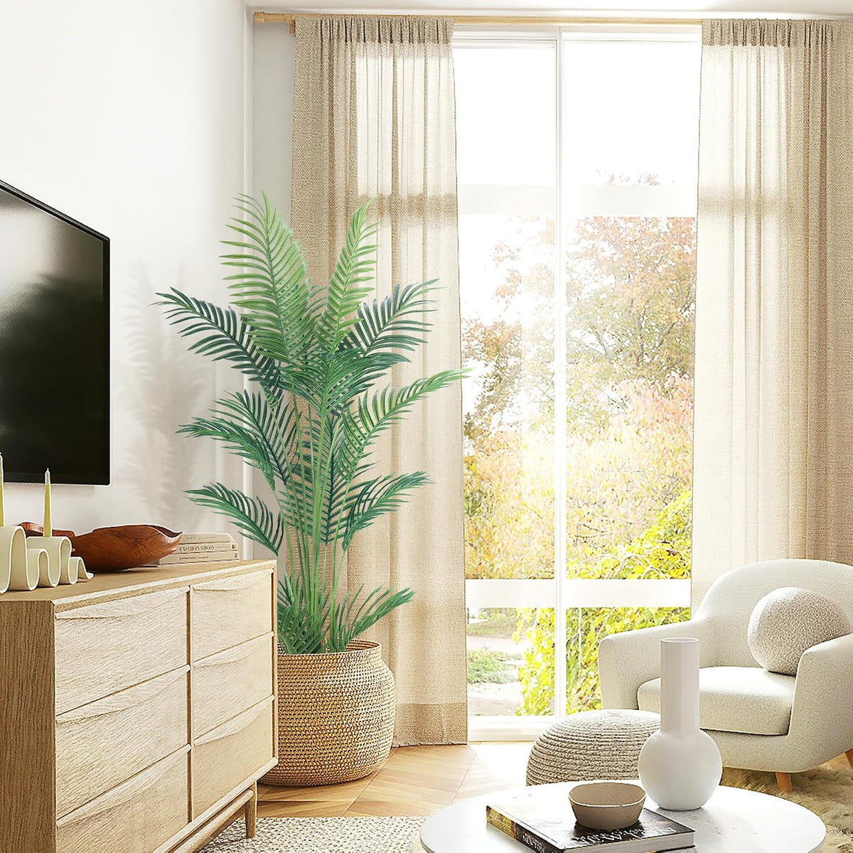 2Packs 4FT Artificial Bird of Paradise Plant,Faux Palm Tree Potted Plant with Real Touch Leaves,Fake Trees for Home Living Room Office Indoor Outdoor Decor(4 FT-2Packs)