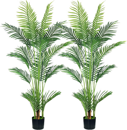 2Packs 4FT Artificial Bird of Paradise Plant,Faux Palm Tree Potted Plant with Real Touch Leaves,Fake Trees for Home Living Room Office Indoor Outdoor Decor(4 FT-2Packs)