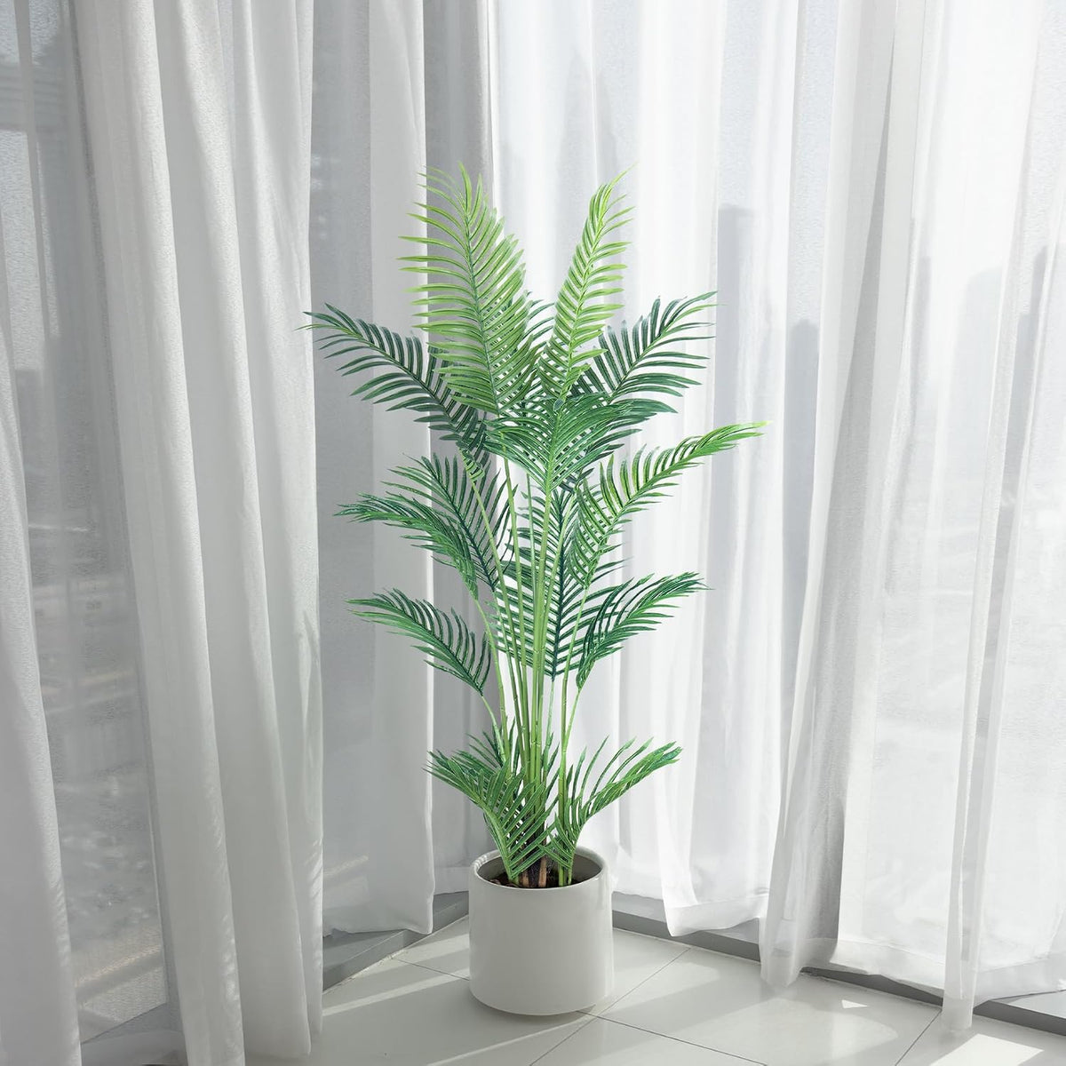 2Packs 4FT Artificial Bird of Paradise Plant,Faux Palm Tree Potted Plant with Real Touch Leaves,Fake Trees for Home Living Room Office Indoor Outdoor Decor(4 FT-2Packs)