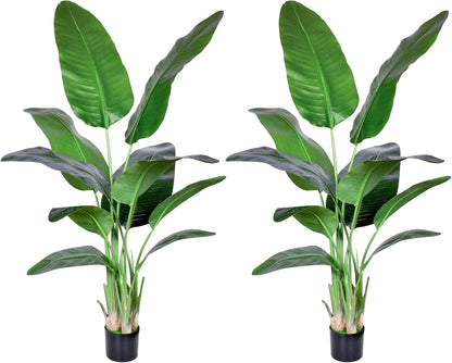 2Packs 4FT Artificial Bird of Paradise Plant,Faux Palm Tree Potted Plant with Real Touch Leaves,Fake Trees for Home Living Room Office Indoor Outdoor Decor(4 FT-2Packs)
