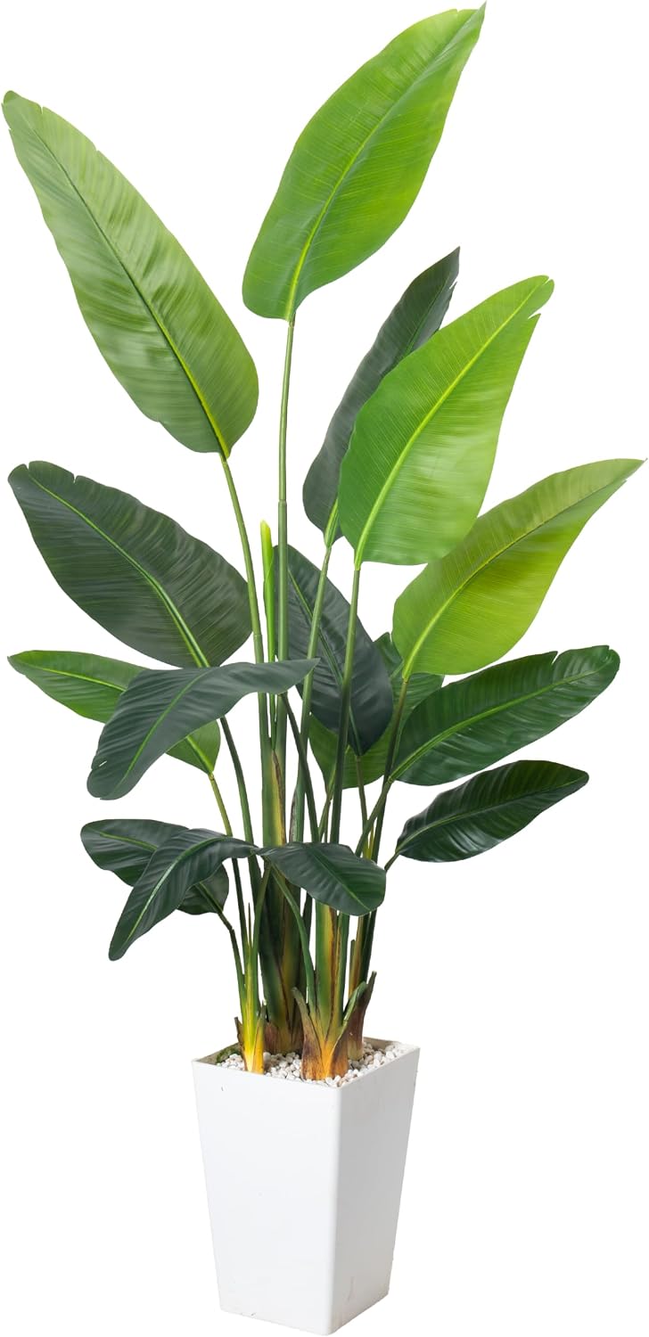 2Packs 4FT Artificial Bird of Paradise Plant,Faux Palm Tree Potted Plant with Real Touch Leaves,Fake Trees for Home Living Room Office Indoor Outdoor Decor(4 FT-2Packs)